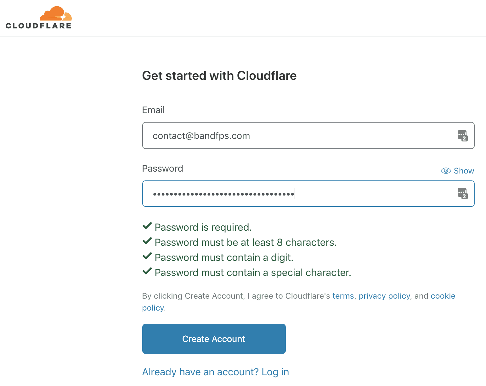cloudflare sign up page
